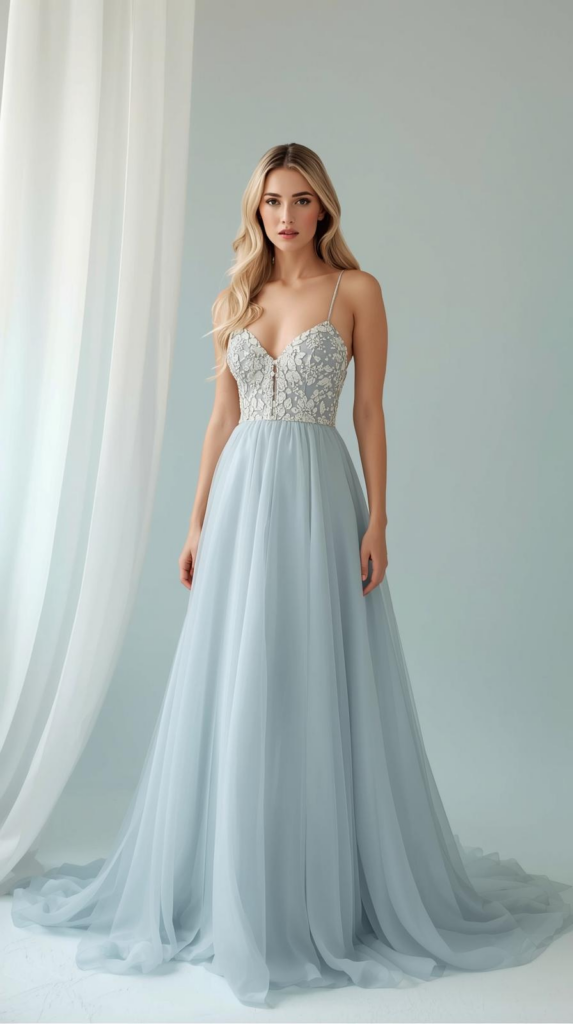 Ice blue bridesmaids dress