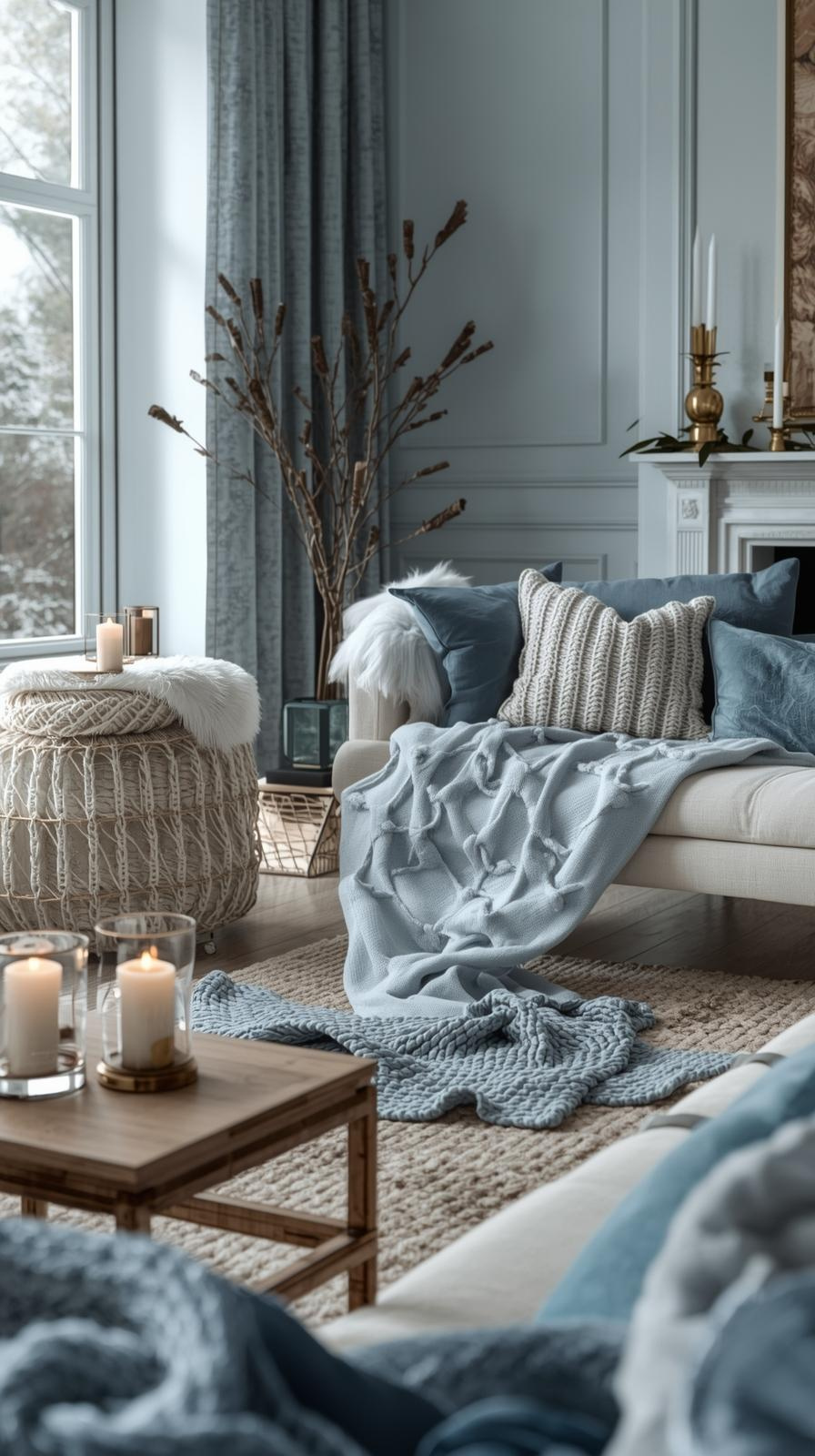 Ice blue hygge living room