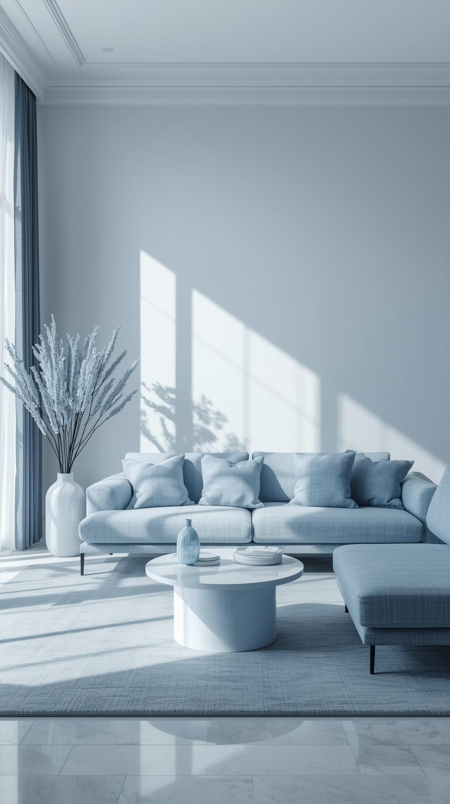 Ice blue minimalist living room