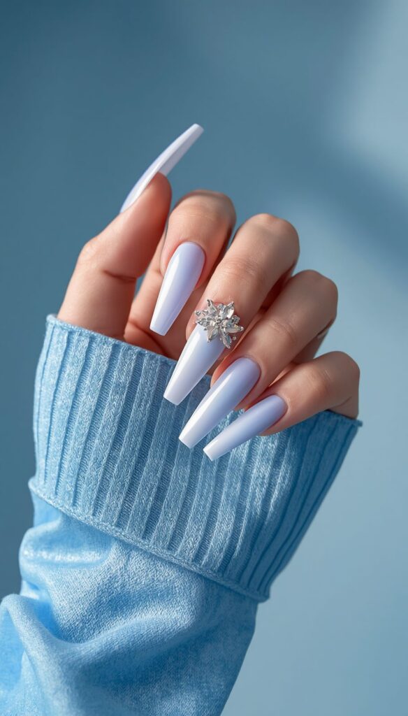 Ice Blue Nails with crystal inspired decoration