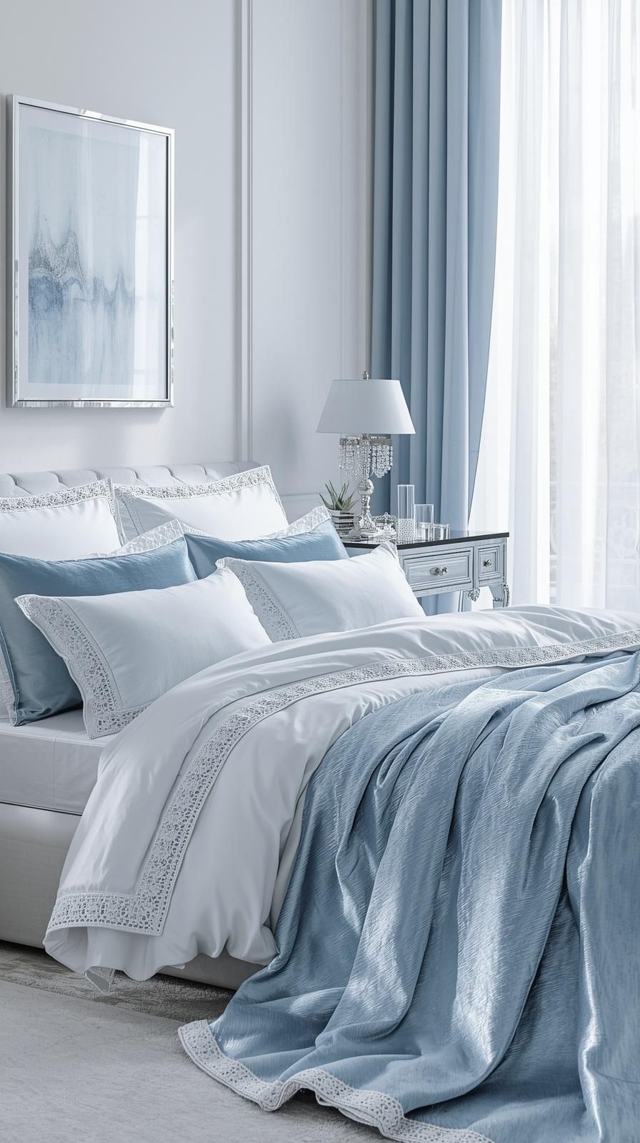 Ice Blue and White Bedroom