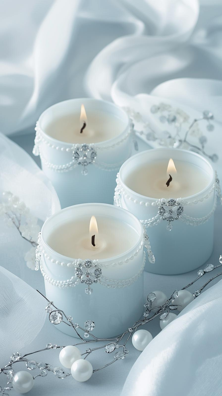Ice Blue Glass and Crystal Details for an ice blue wedding centerpiece