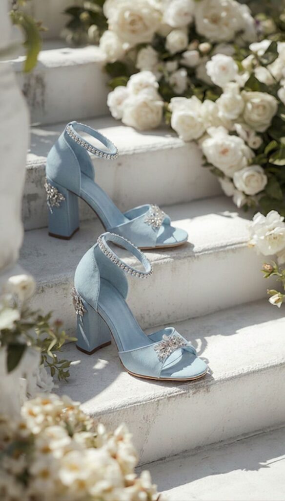 Ice Blue Block Heel Wedding Shoes