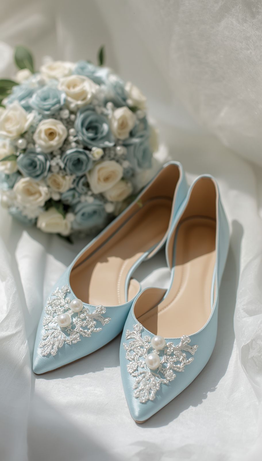 Ice Blue Bridal Flat Shoes