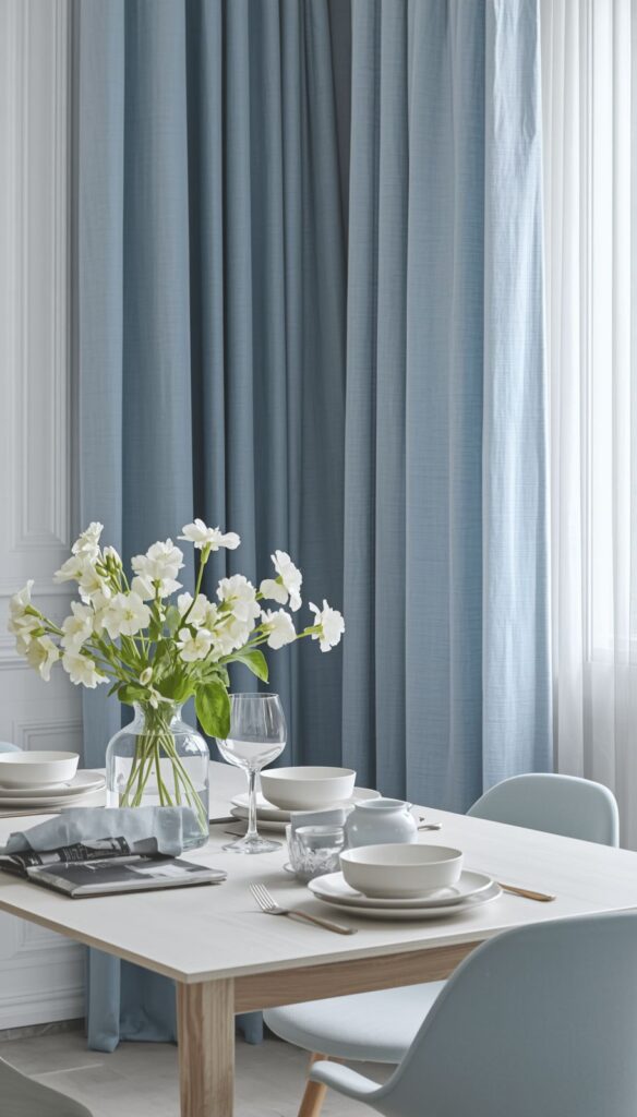 Ice Blue Curtain Dining Room