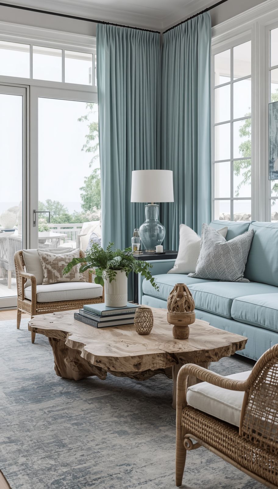 Ice Blue Curtains in Living Room