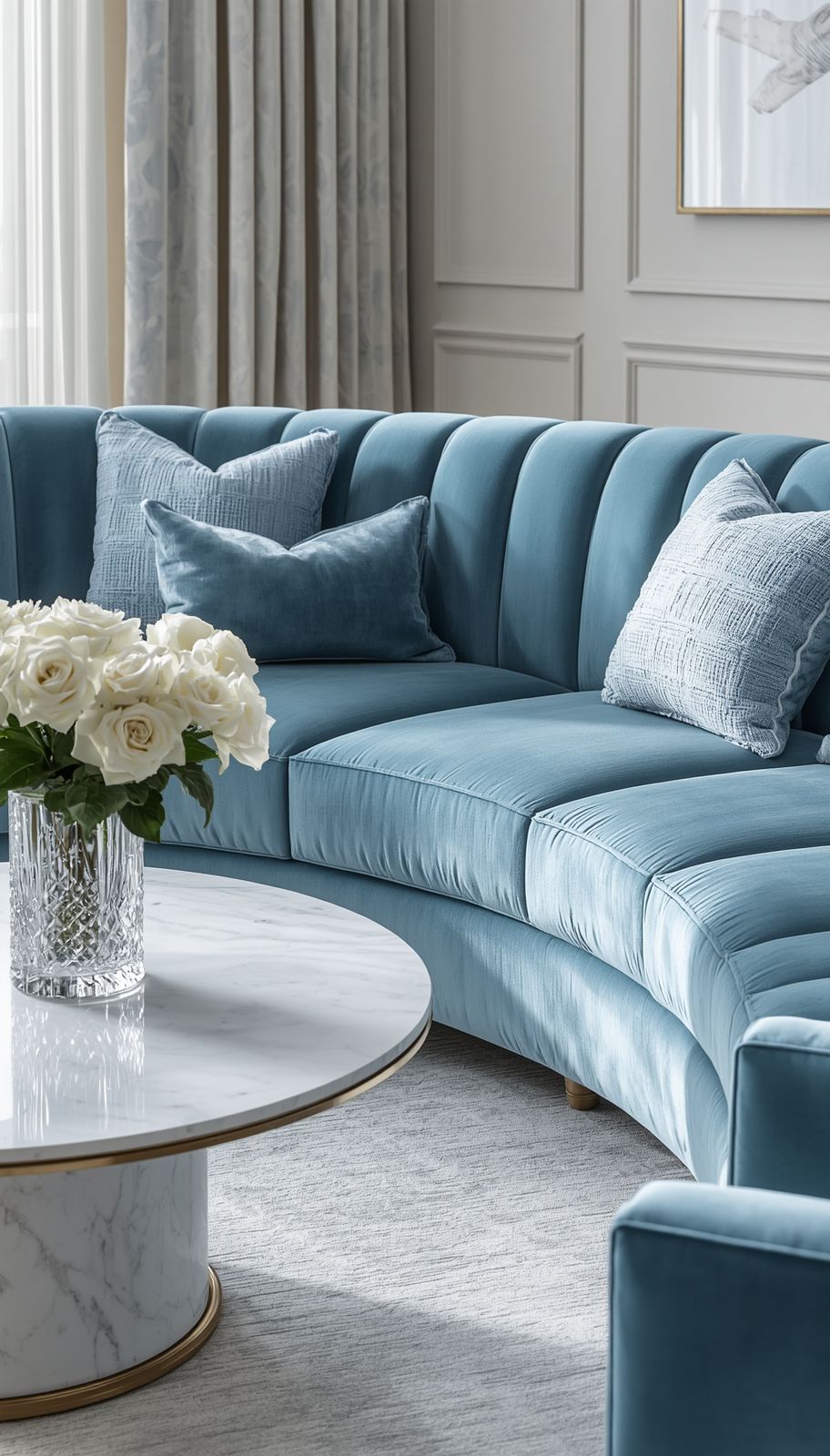 Ice Blue Curved Sofa