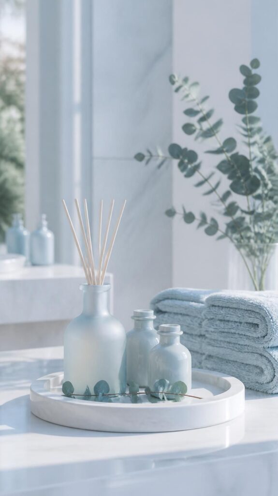 Oils and Diffusers for an ice blue home spa