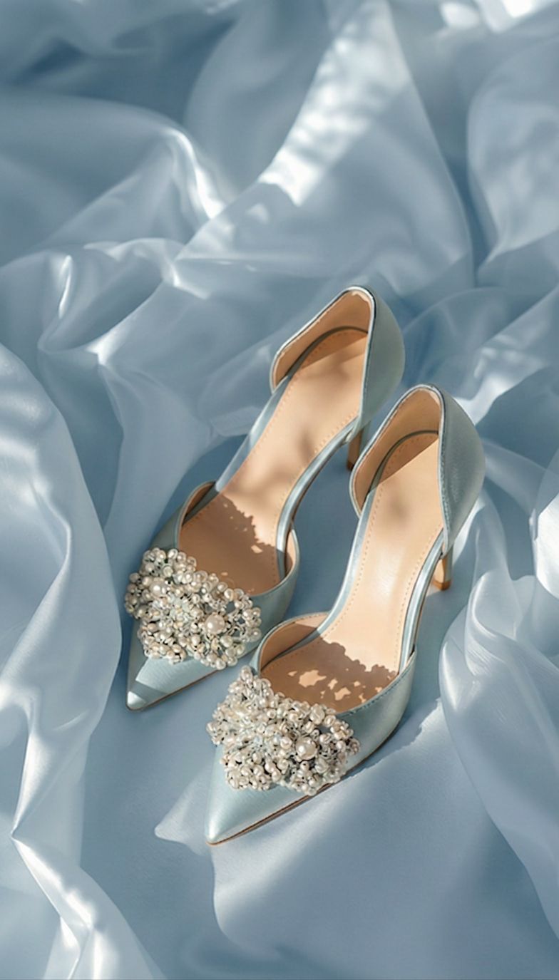 Ice Blue Pearl Wedding Shoes