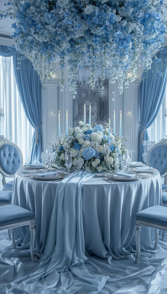 Ice Blue Round Table Centerpiece